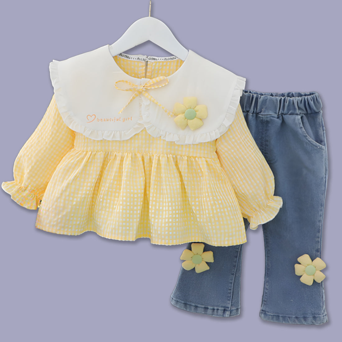 GIRL'S FLORAL TOP AND JEANS SET