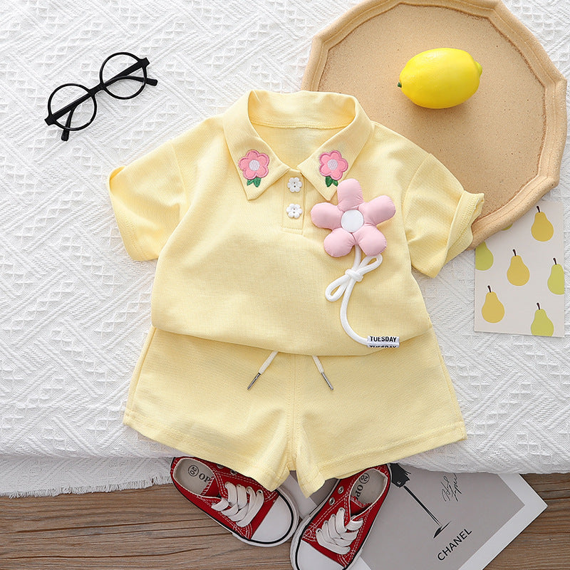 Girls Bright Yellow Cotton T-Shirt and Shorts Set - 2 Piece Summer Casual Outfit