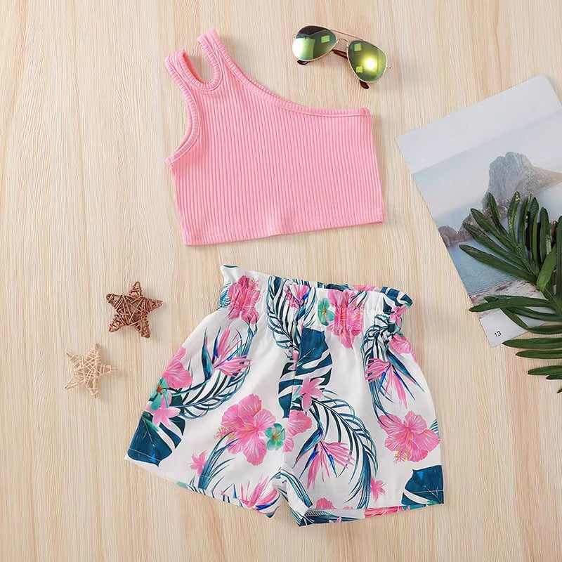 One shoulder top with short set