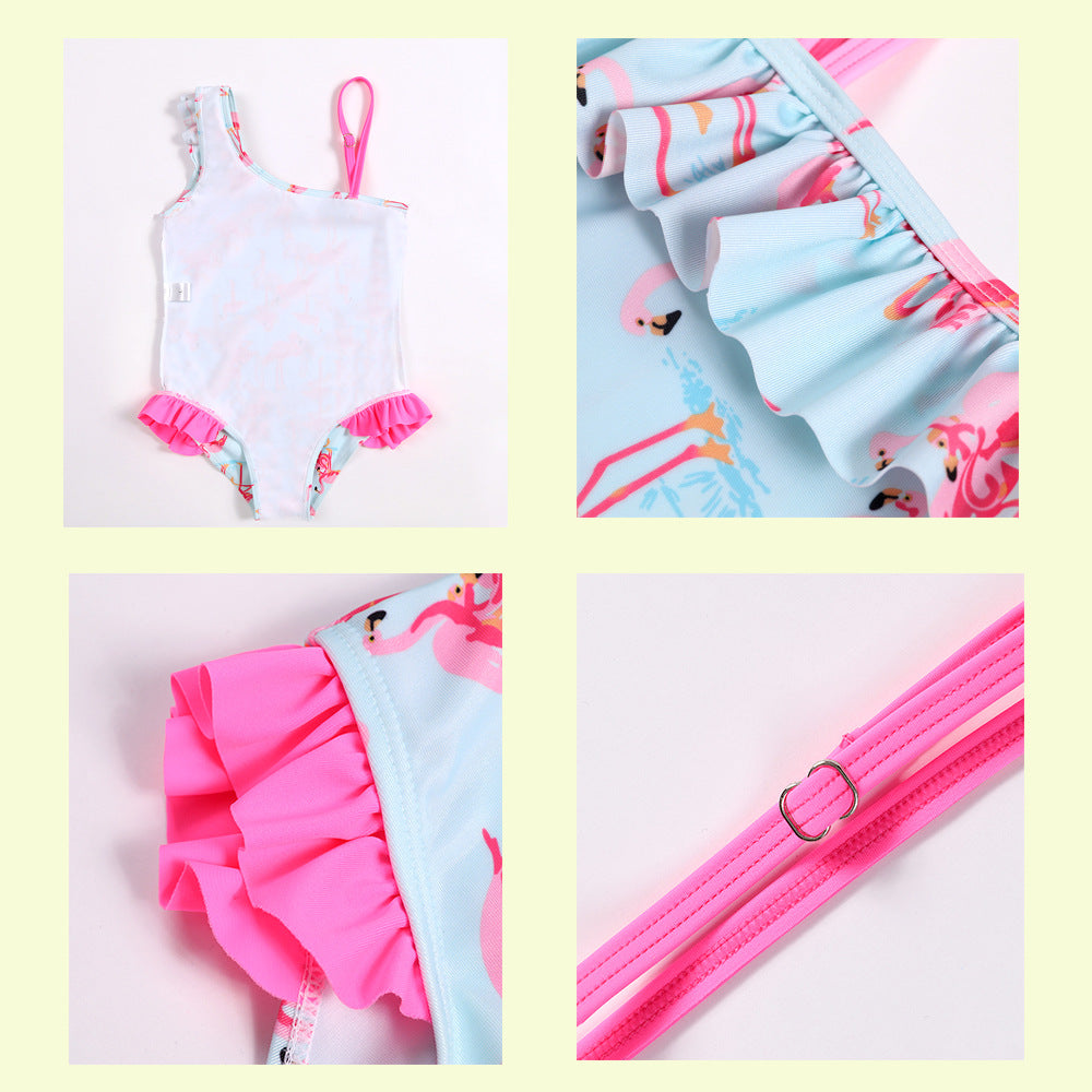 One shoulder girl's swimwear