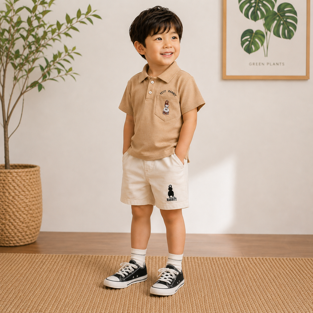 Boys Rabbit Cotton Polo T-Shirt and Shorts Set - 2 Piece Summer Outfit