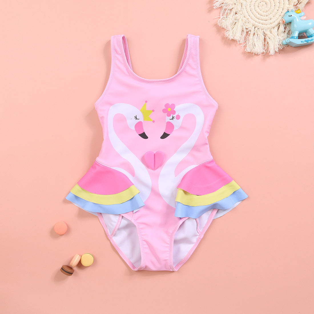 Fuchsia swan girl's swimwear