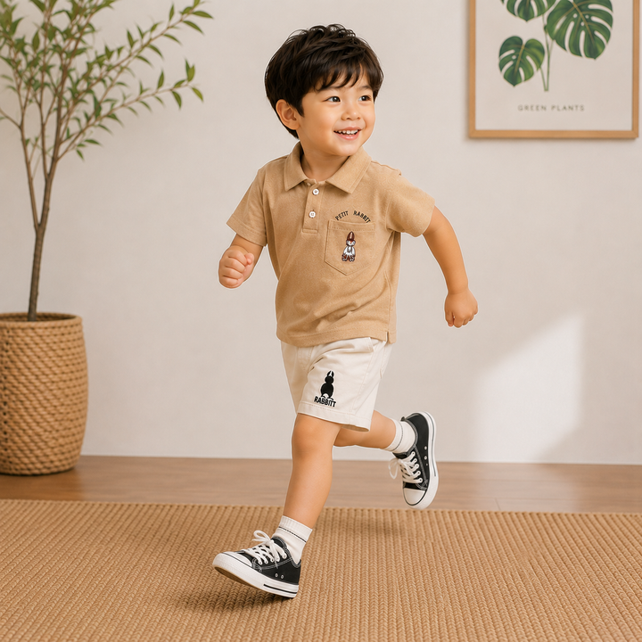 Boys Rabbit Cotton Polo T-Shirt and Shorts Set - 2 Piece Summer Outfit