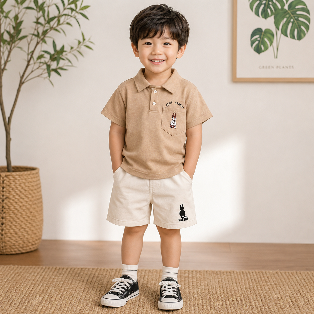 Boys Rabbit Cotton Polo T-Shirt and Shorts Set - 2 Piece Summer Outfit