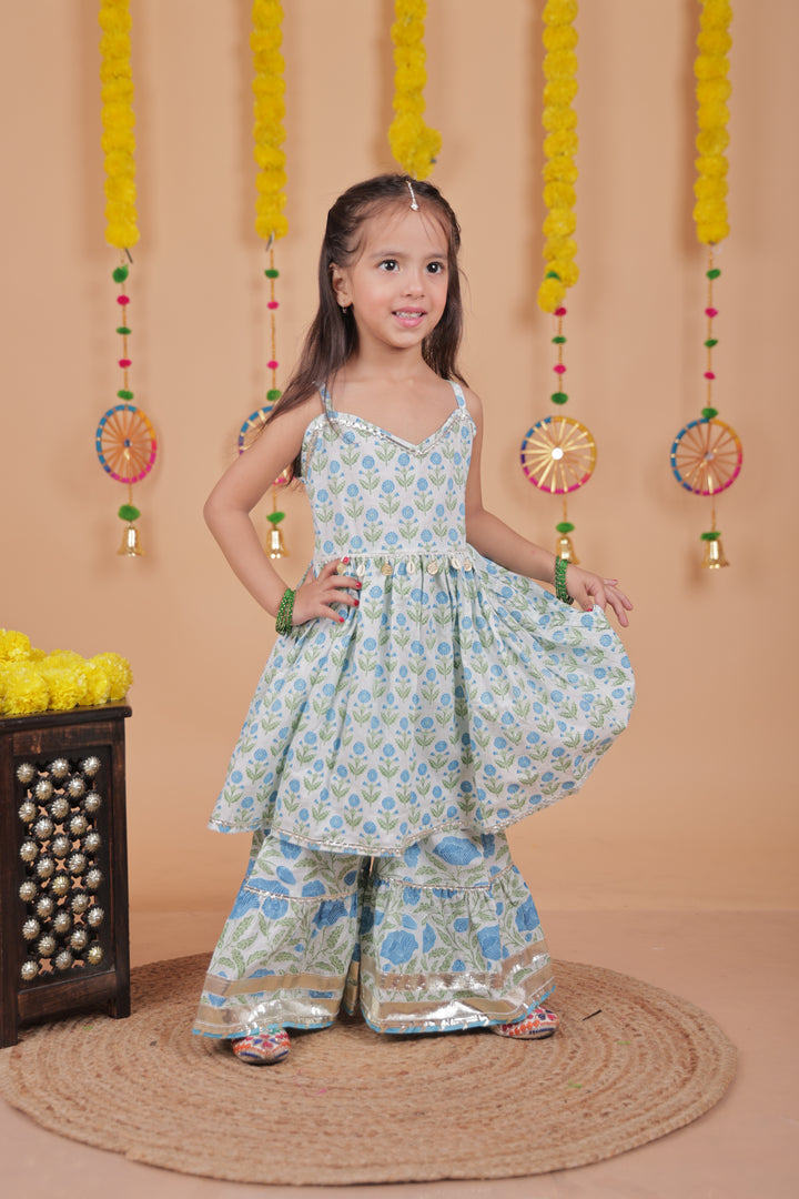 Printed kurti top and matching sharara pants - Ethnic Wear