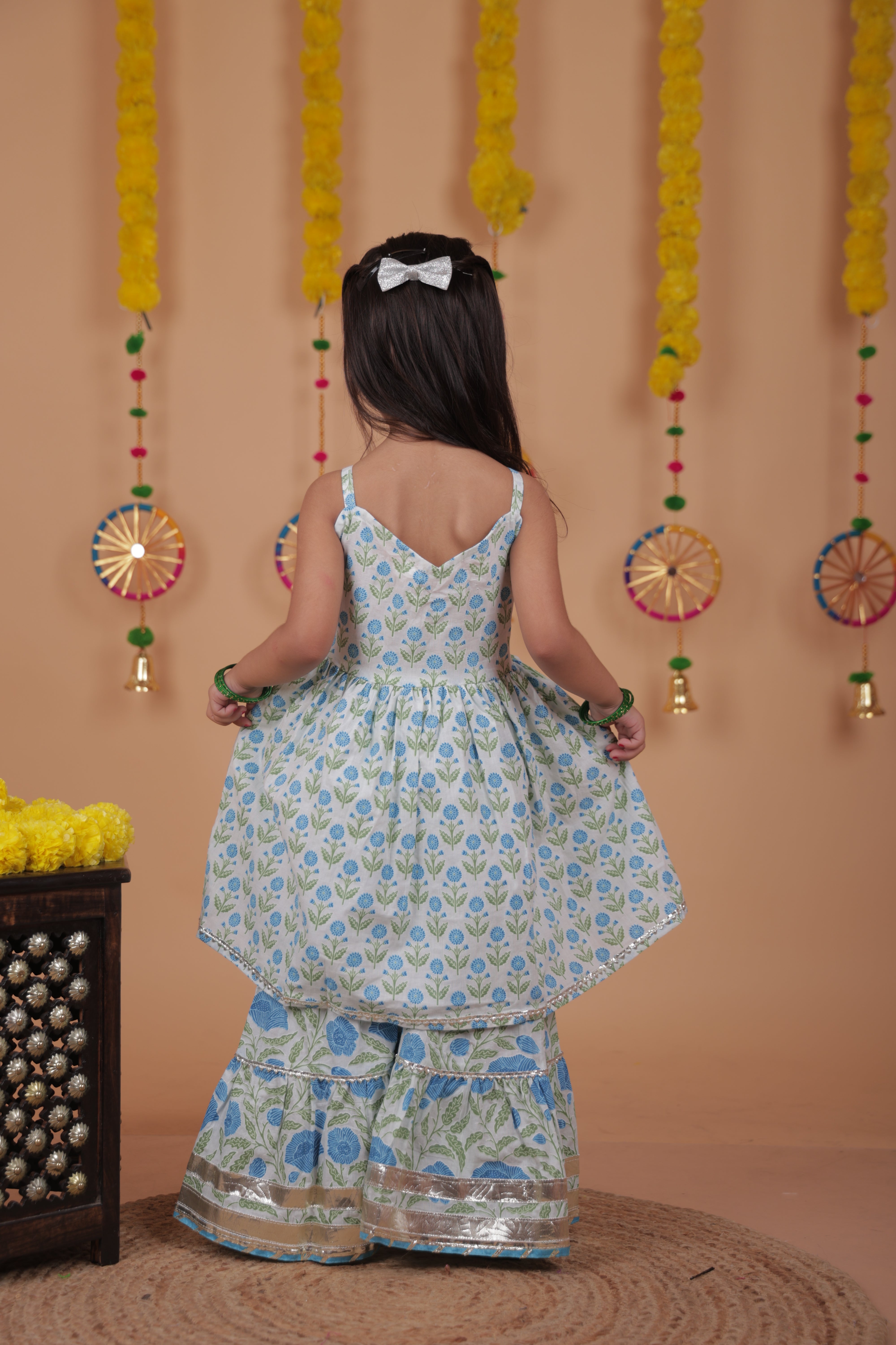 Printed kurti top and matching sharara pants - Ethnic Wear