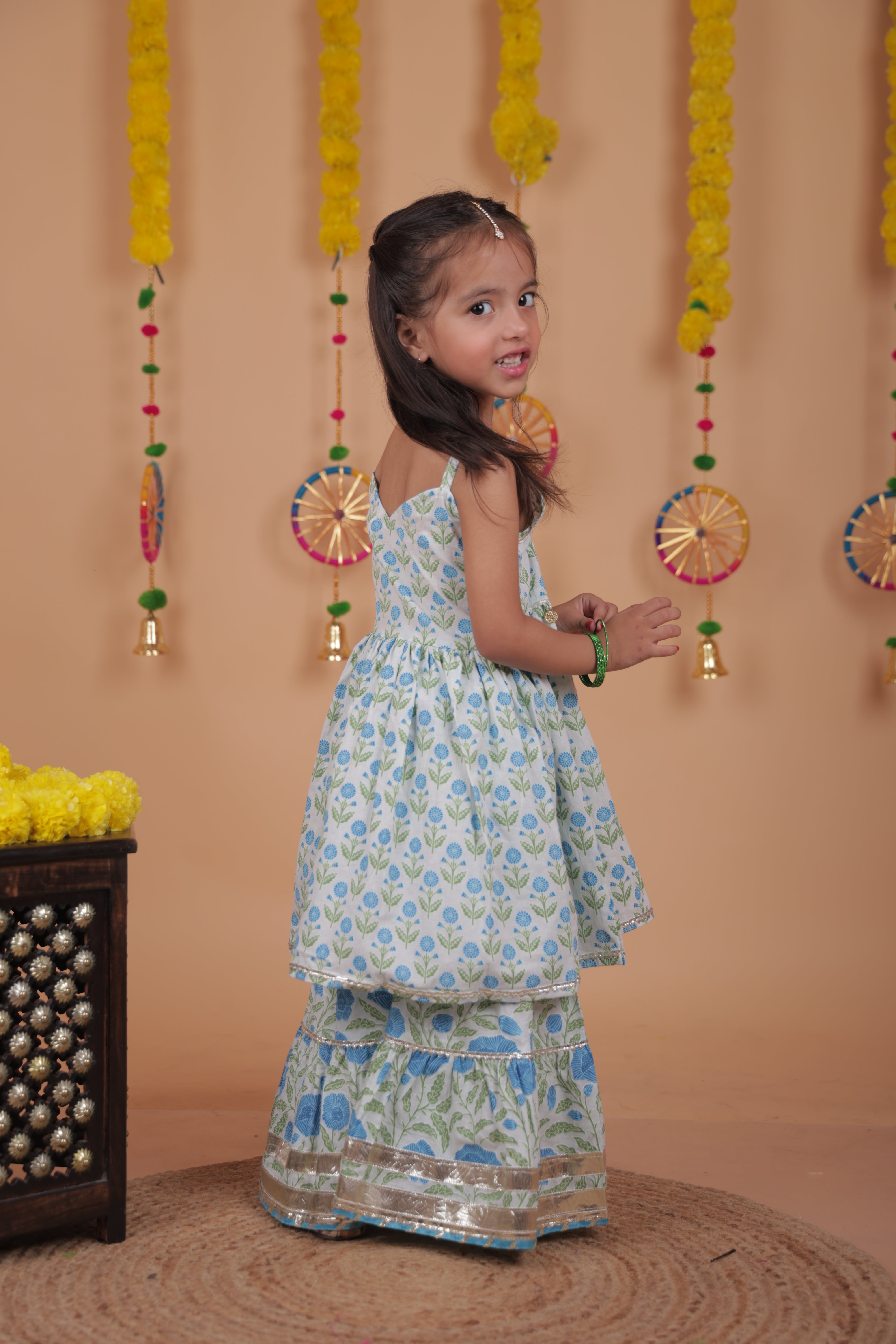 Printed kurti top and matching sharara pants - Ethnic Wear