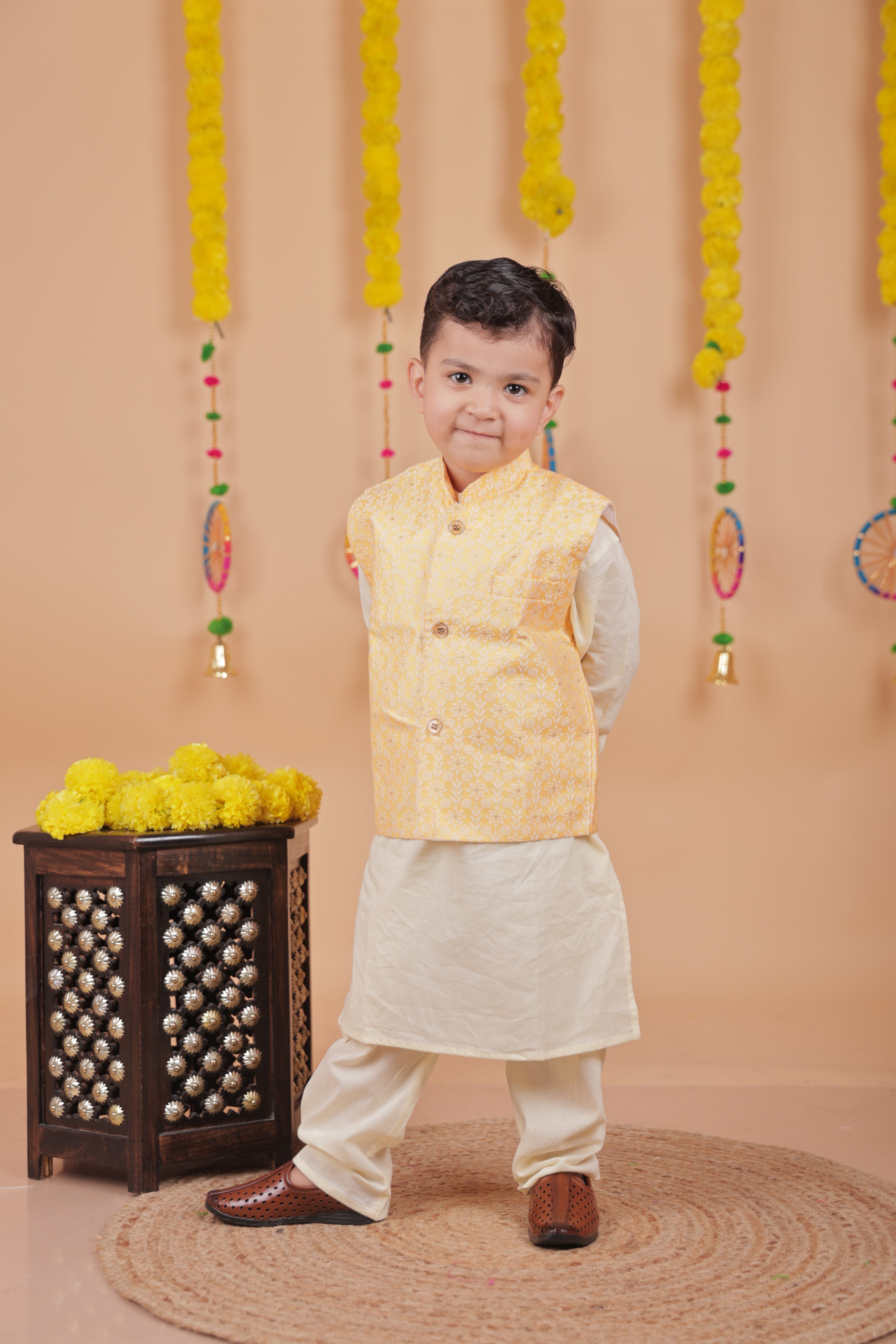 Sunehri Charm Kurta Set with Nehru Jacket