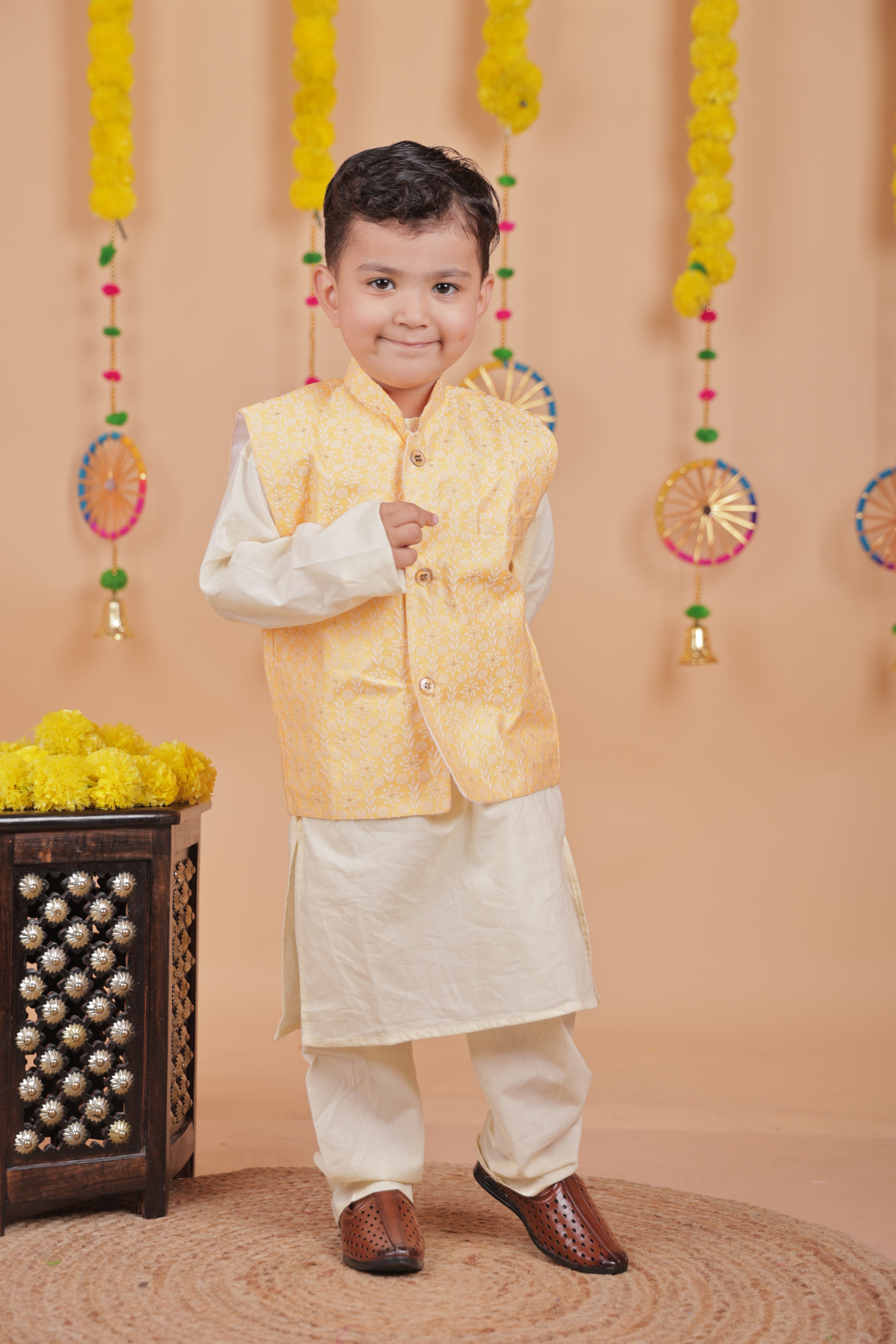 Sunehri Charm Kurta Set with Nehru Jacket