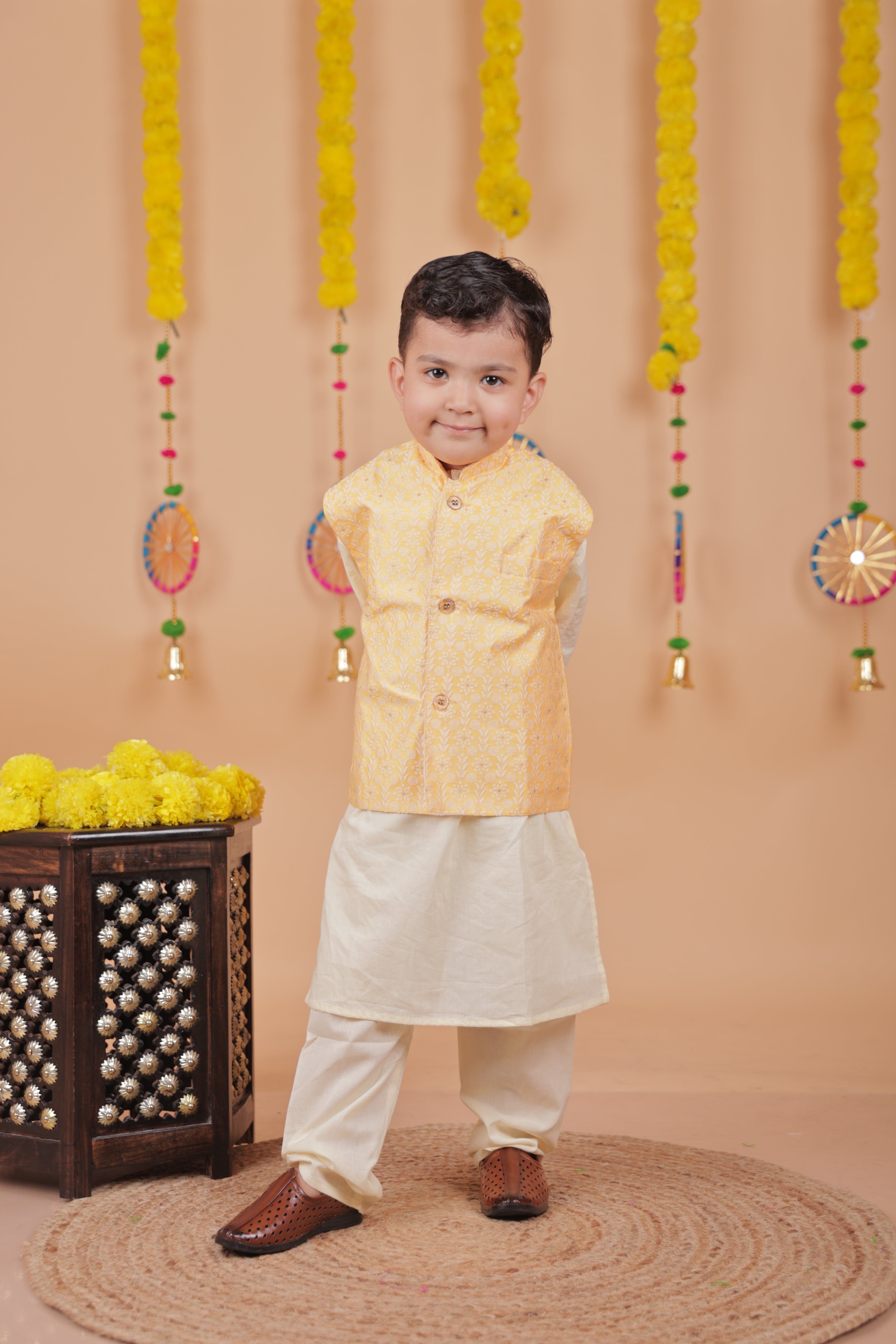 Sunehri Charm Kurta Set with Nehru Jacket