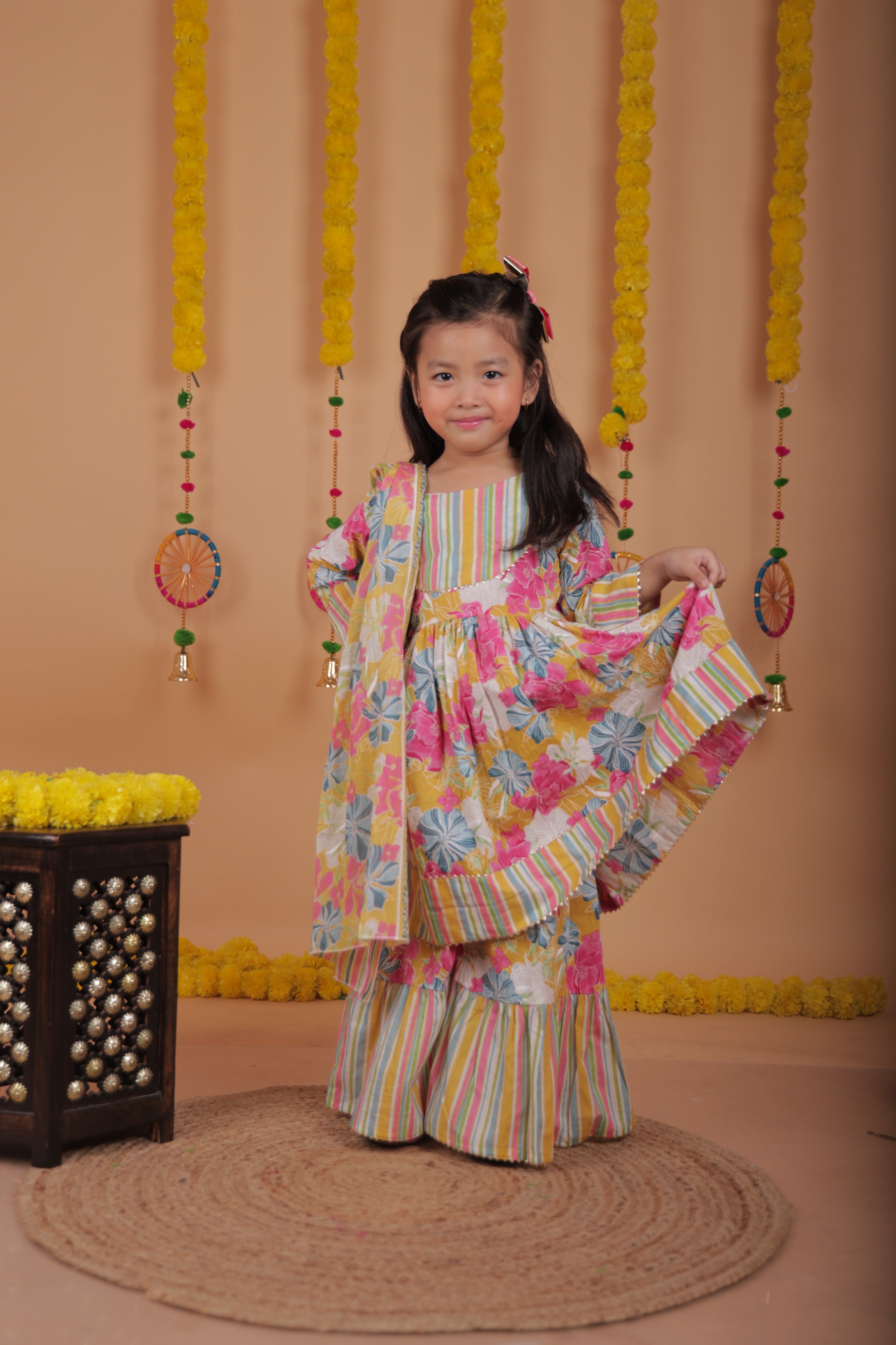 Sharara Set - Printed kurti top with sharara pants