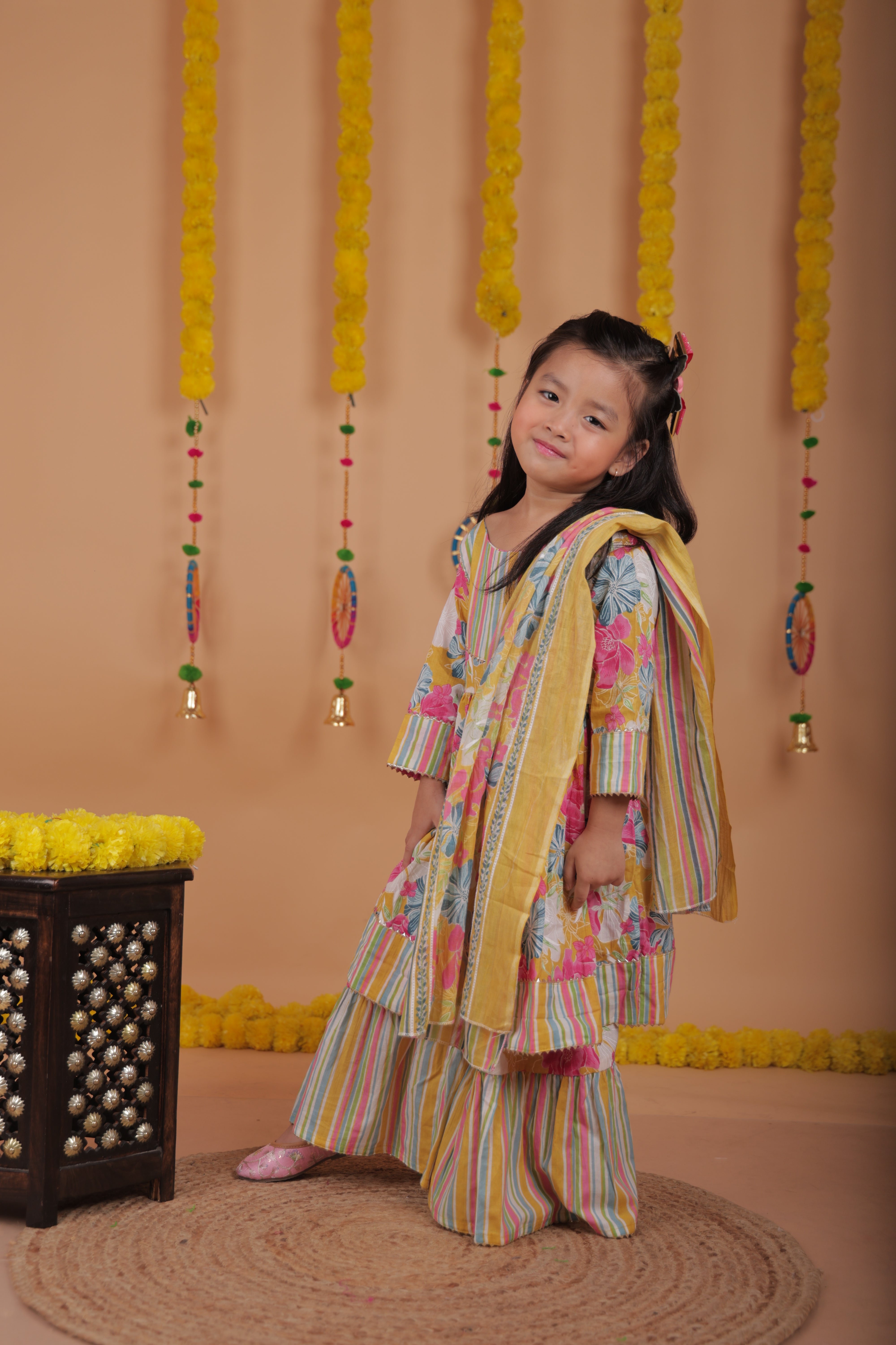 Sharara Set - Printed kurti top with sharara pants