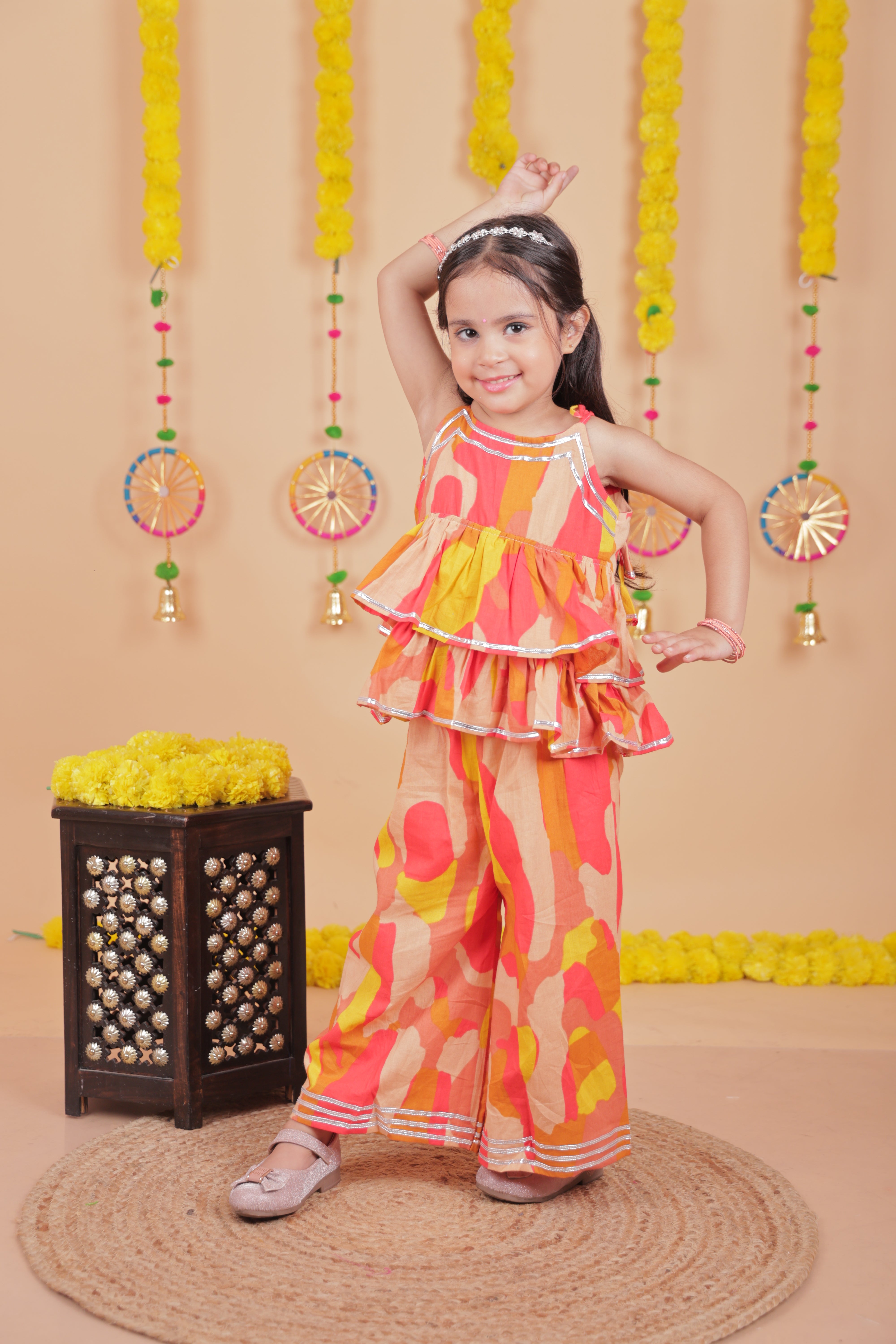 Saanjh Peach Blossom Kurta & Pant Ethnic Set