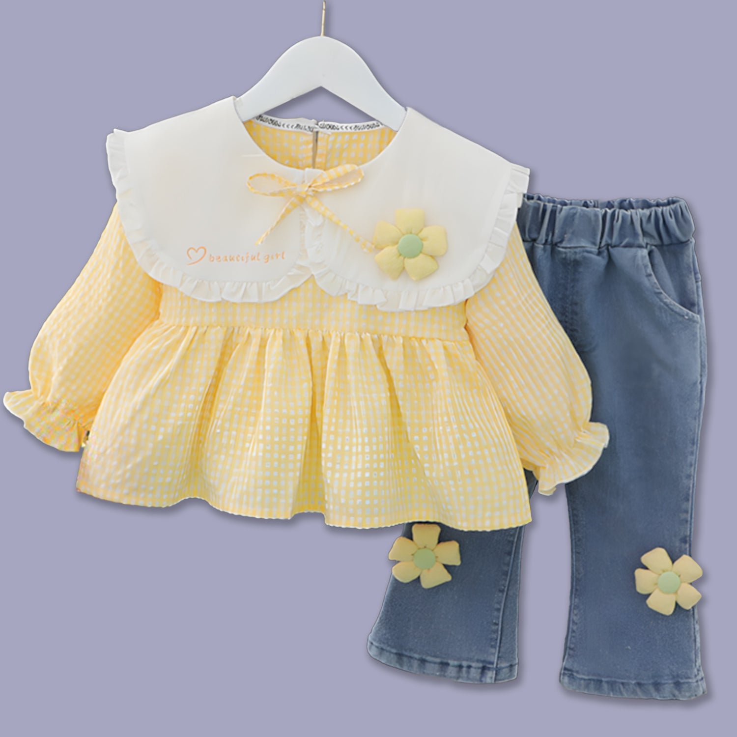 GIRL'S FLORAL TOP AND JEANS SET