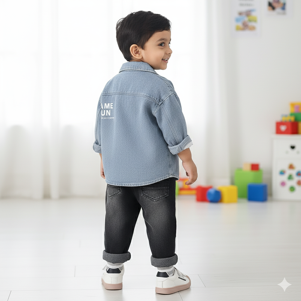 Boy's Long Sleeve Denim Jacket Set – Casual 3-Piece Outfit (T-Shirt, Denim Shirt & Jeans)