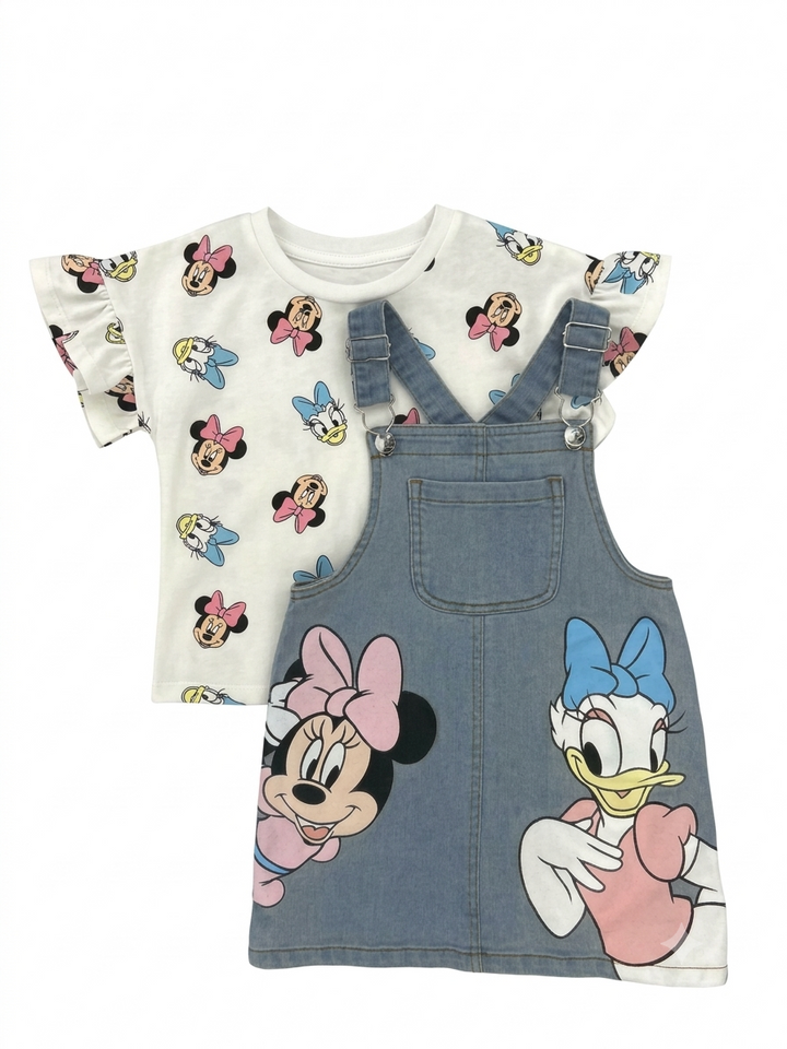 Minnie Mouse & Daisy Duck Denim Pinafore Set for Girls – 2 Piece Outfit