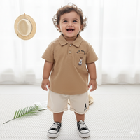 Boys Brown Rabbit Cotton Polo T-Shirt and Shorts Set - 2 Piece Summer Outfit