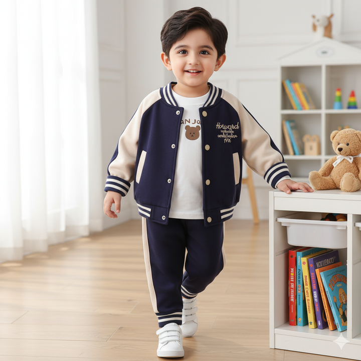 Baby Boy Varsity 3-Piece Set – Jacket, T-Shirt & Pants - Casual Sportswear Outfit