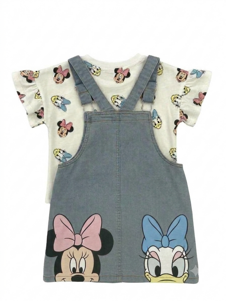Minnie Mouse & Daisy Duck Denim Pinafore Set for Girls – 2 Piece Outfit