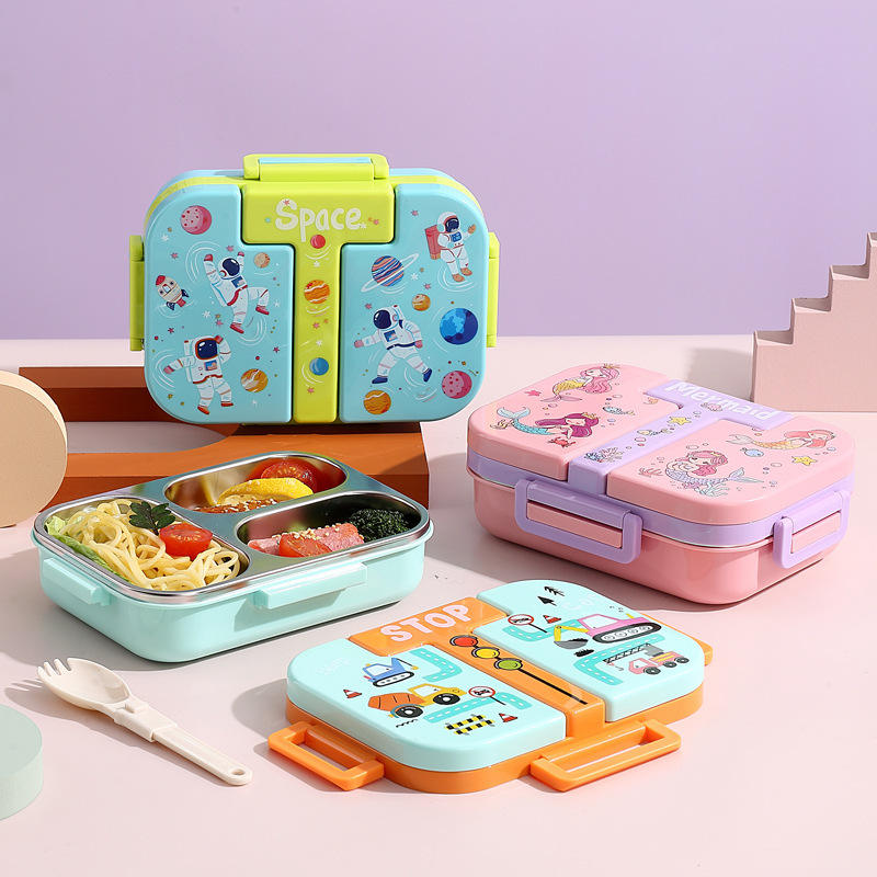 Space Adventure Stainless Steel Kids Lunch Box with Compartments | Leak-Resistant Bento Lunch Box for School