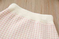 Baby Girl Knitted Dress Set – Blue & Cream Check Pattern with Bow | Winter Sweater Dress