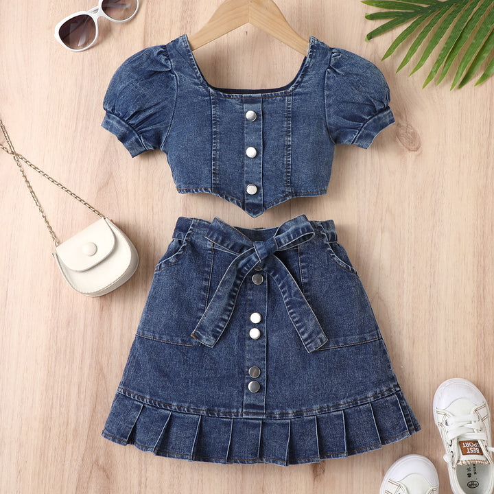 Denim Pleated top with shorts