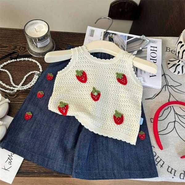 Strawberry Print Summer Girls Cotton Outfit