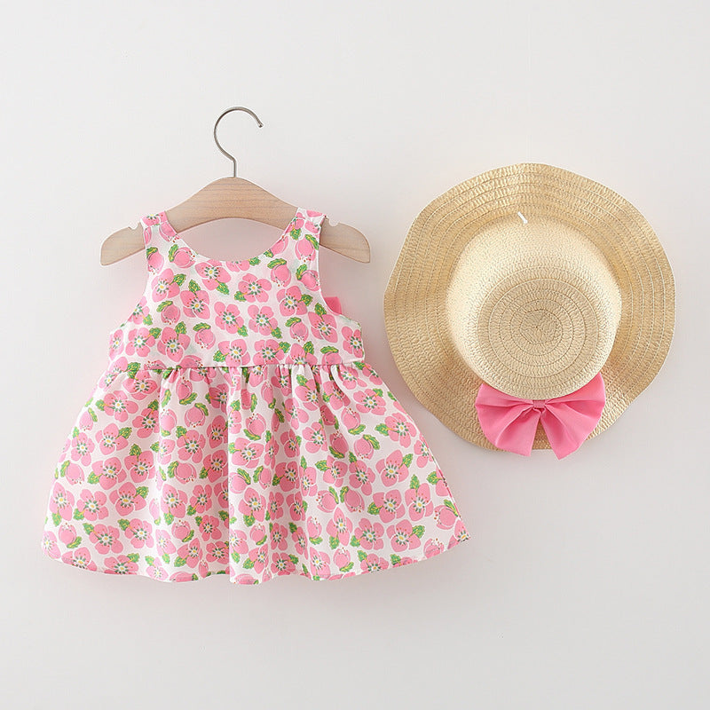 Girl's pink bow dress with hat
