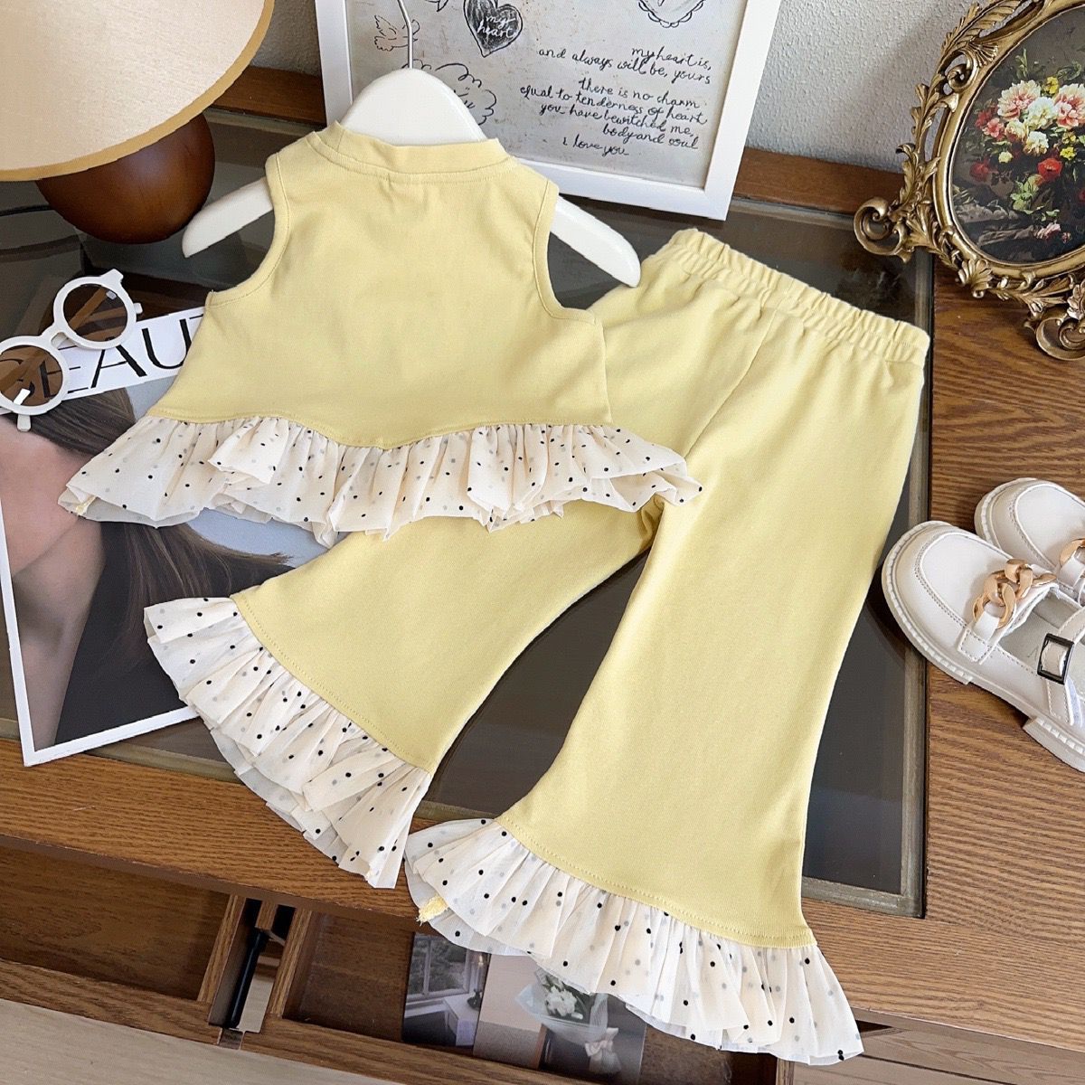 Yellow Summer Vest & Flared Trouser Girls Set