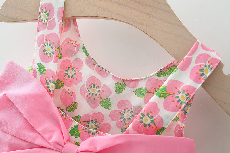 Girl's pink bow dress with hat