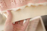 Cute Baby 2-Piece Knitwear Set – Cream Pullover with Pink Suspender Vest & Pants