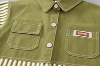 Green Striped Jacket 3-Piece Set – Soft Cotton Outfit
