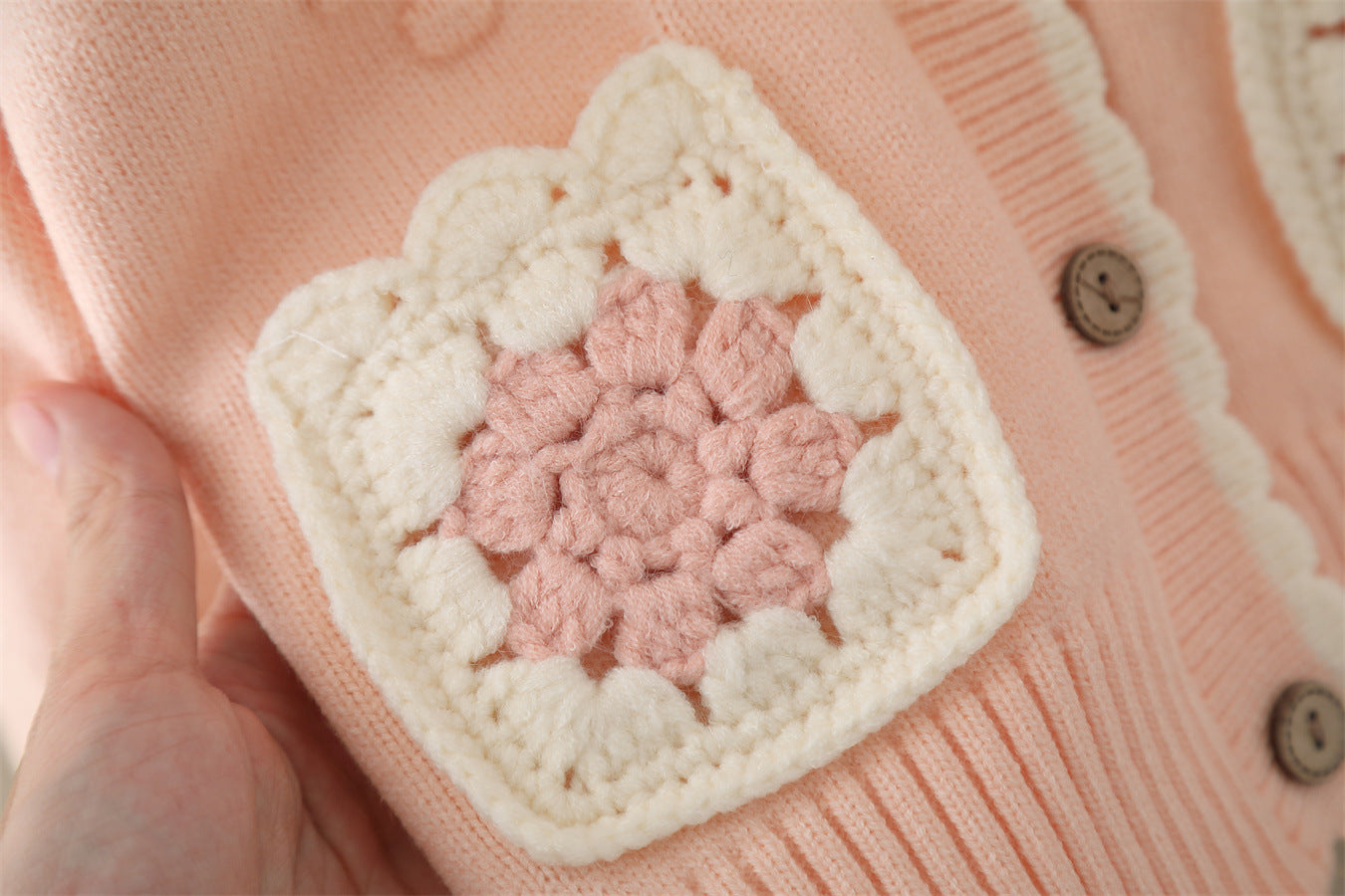 Baby Girl Knitted Sweater & Trouser Set – Lavender Crochet Pocket Design | Cozy Winter Outfit