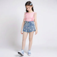 Frilled top with printed shorts