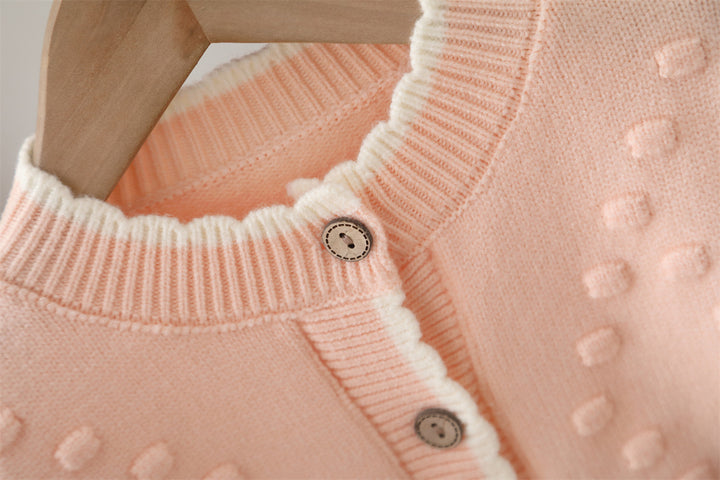 Baby Girl Knitted Sweater & Trouser Set – Lavender Crochet Pocket Design | Cozy Winter Outfit