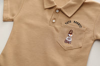Boys Brown Rabbit Cotton Polo T-Shirt and Shorts Set - 2 Piece Summer Outfit
