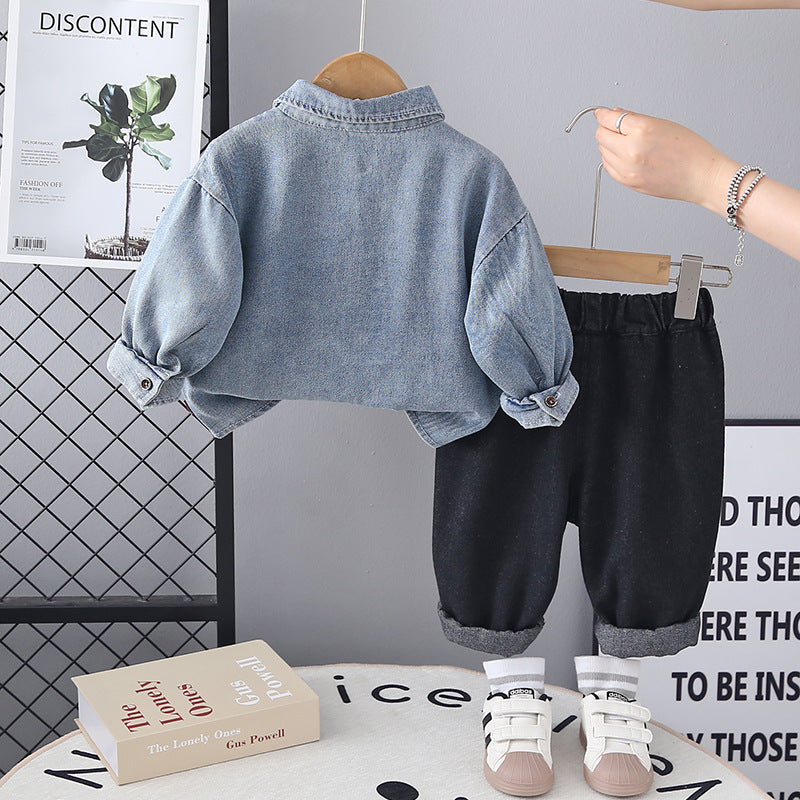 Boy's Long Sleeve Denim Jacket Set – Casual 3-Piece Outfit (T-Shirt, Denim Shirt & Jeans)