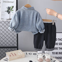 Boy's Long Sleeve Denim Jacket Set – Casual 3-Piece Outfit (T-Shirt, Denim Shirt & Jeans)