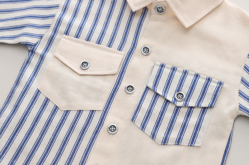 Boys’ Striped Cotton Shirt Set – 3-Piece Casual Outfit (Bear Print T-Shirt, Striped Shirt & Jeans)