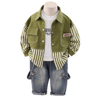 Green Striped Jacket 3-Piece Set – Soft Cotton Outfit