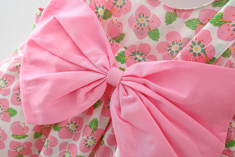 Girl's pink bow dress with hat