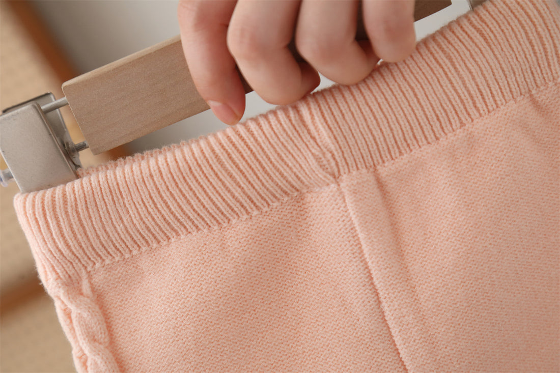 Baby Girl Knitted Sweater & Trouser Set – Lavender Crochet Pocket Design | Cozy Winter Outfit