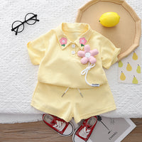 Girls Bright Yellow Cotton T-Shirt and Shorts Set - 2 Piece Summer Casual Outfit