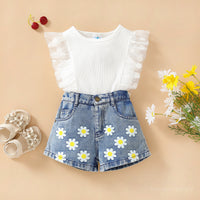 Frilled top with printed shorts
