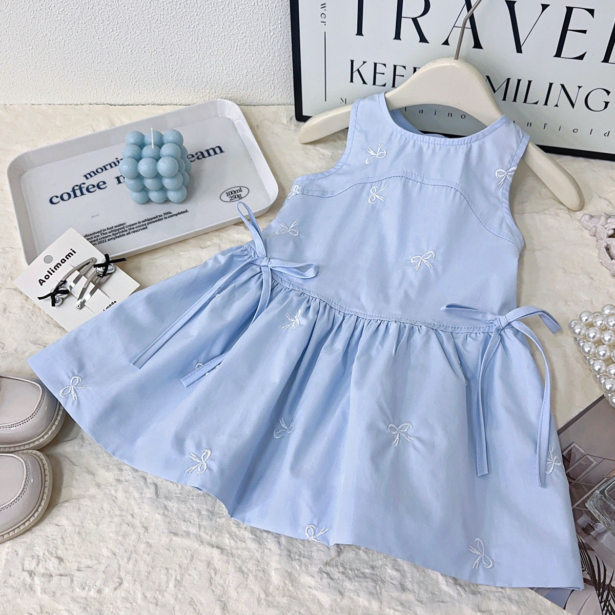 Blue Sleeveless Cotton Dress for Girls