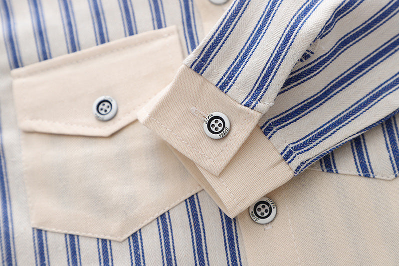 Boys’ Striped Cotton Shirt Set – 3-Piece Casual Outfit (Bear Print T-Shirt, Striped Shirt & Jeans)