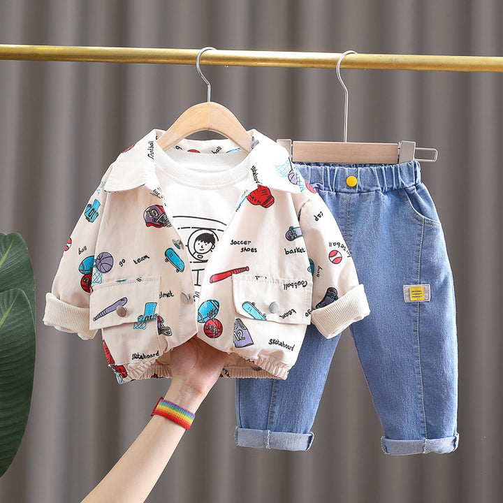 Beige Demi Season 3 Piece Kids Outfit Set