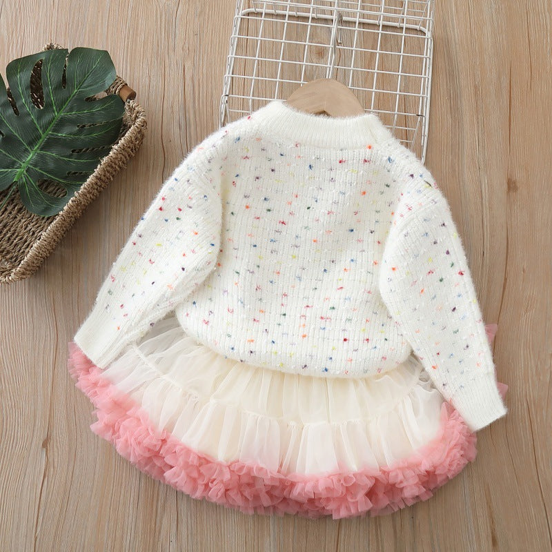 Baby Girl Knitted Heart Sweater & Tutu Skirt Set – Winter Party Dress