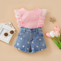 Frilled top with printed shorts