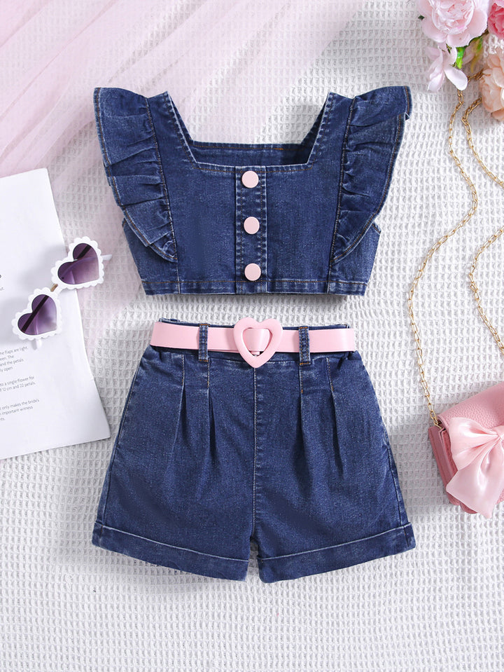 Denim Pleated top with shorts